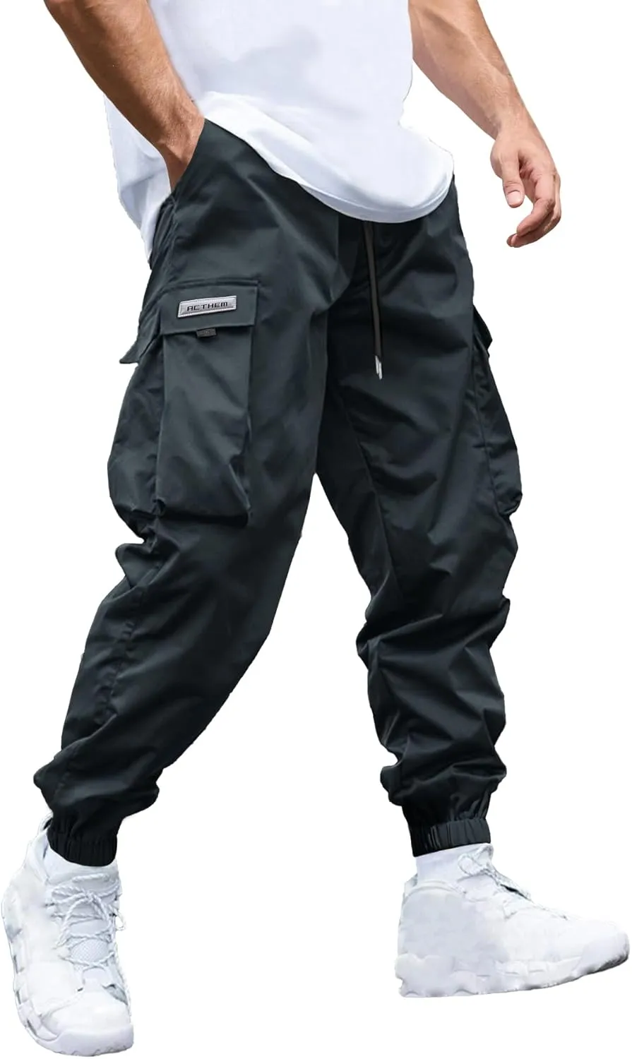 Mens Cargo Joggers Pants Elastic Waist Drawstring Baggy Sweatpants Techwear Pants for Men