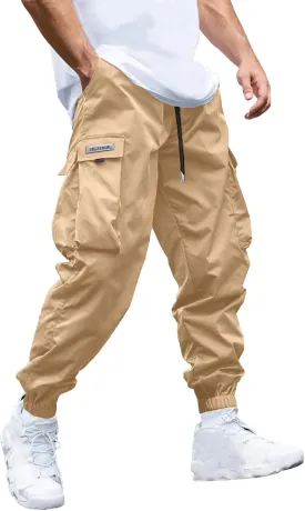 Mens Cargo Joggers Pants Elastic Waist Drawstring Baggy Sweatpants Techwear Pants for Men