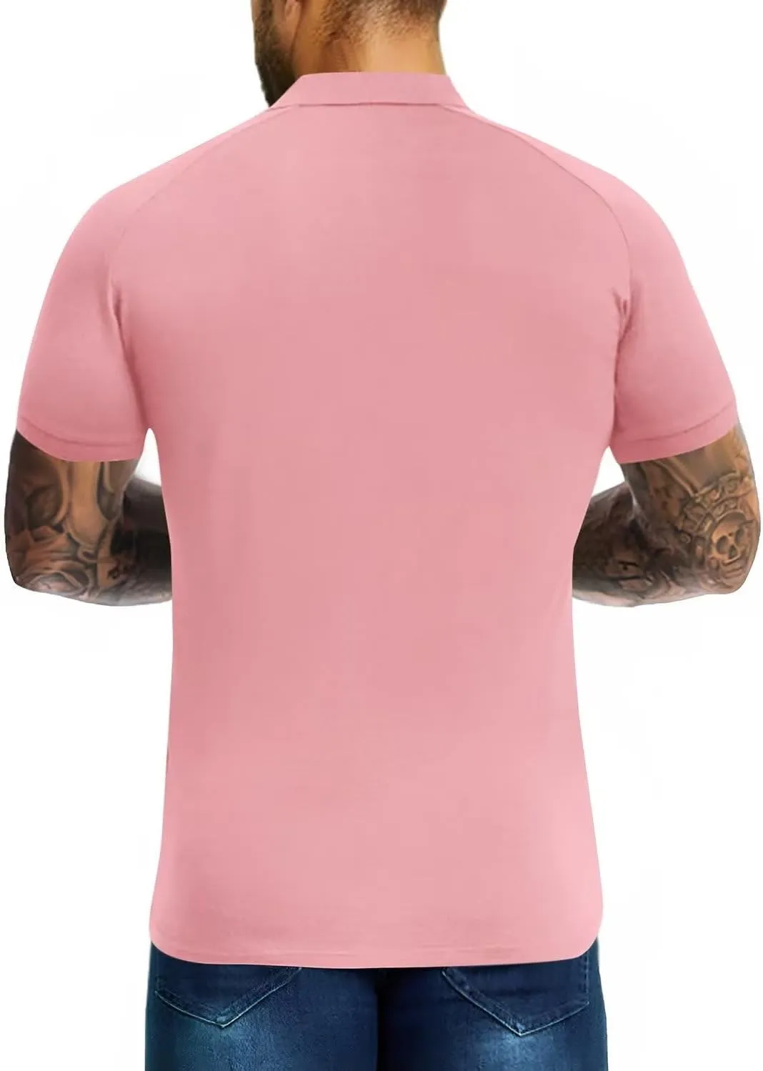 Men's Polo Shirts Short Sleeve Golf Shirts Casual Polo Muscle Athletic Fit Stretch Workout Collared Shirt