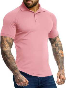 Men's Polo Shirts Short Sleeve Golf Shirts Casual Polo Muscle Athletic Fit Stretch Workout Collared Shirt
