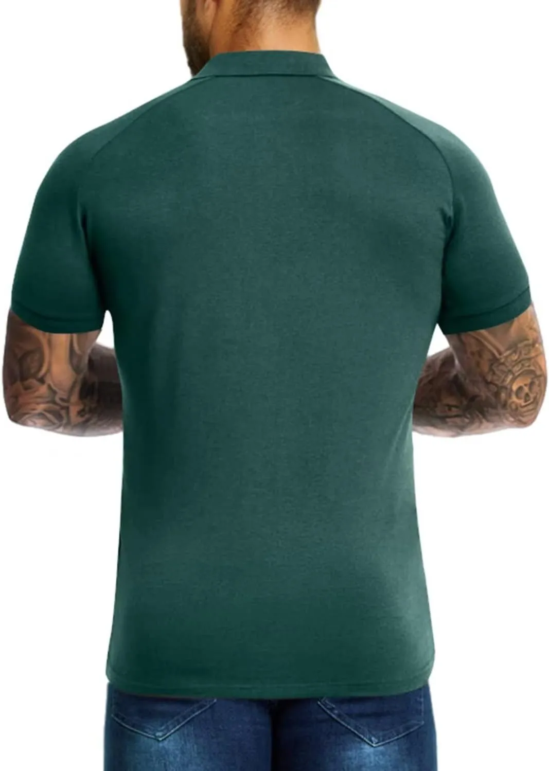 Men's Polo Shirts Short Sleeve Golf Shirts Casual Polo Muscle Athletic Fit Stretch Workout Collared Shirt