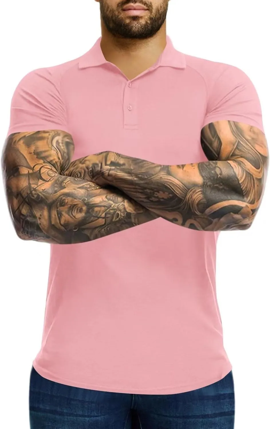 Men's Polo Shirts Short Sleeve Golf Shirts Casual Polo Muscle Athletic Fit Stretch Workout Collared Shirt