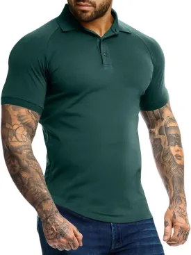 Men's Polo Shirts Short Sleeve Golf Shirts Casual Polo Muscle Athletic Fit Stretch Workout Collared Shirt