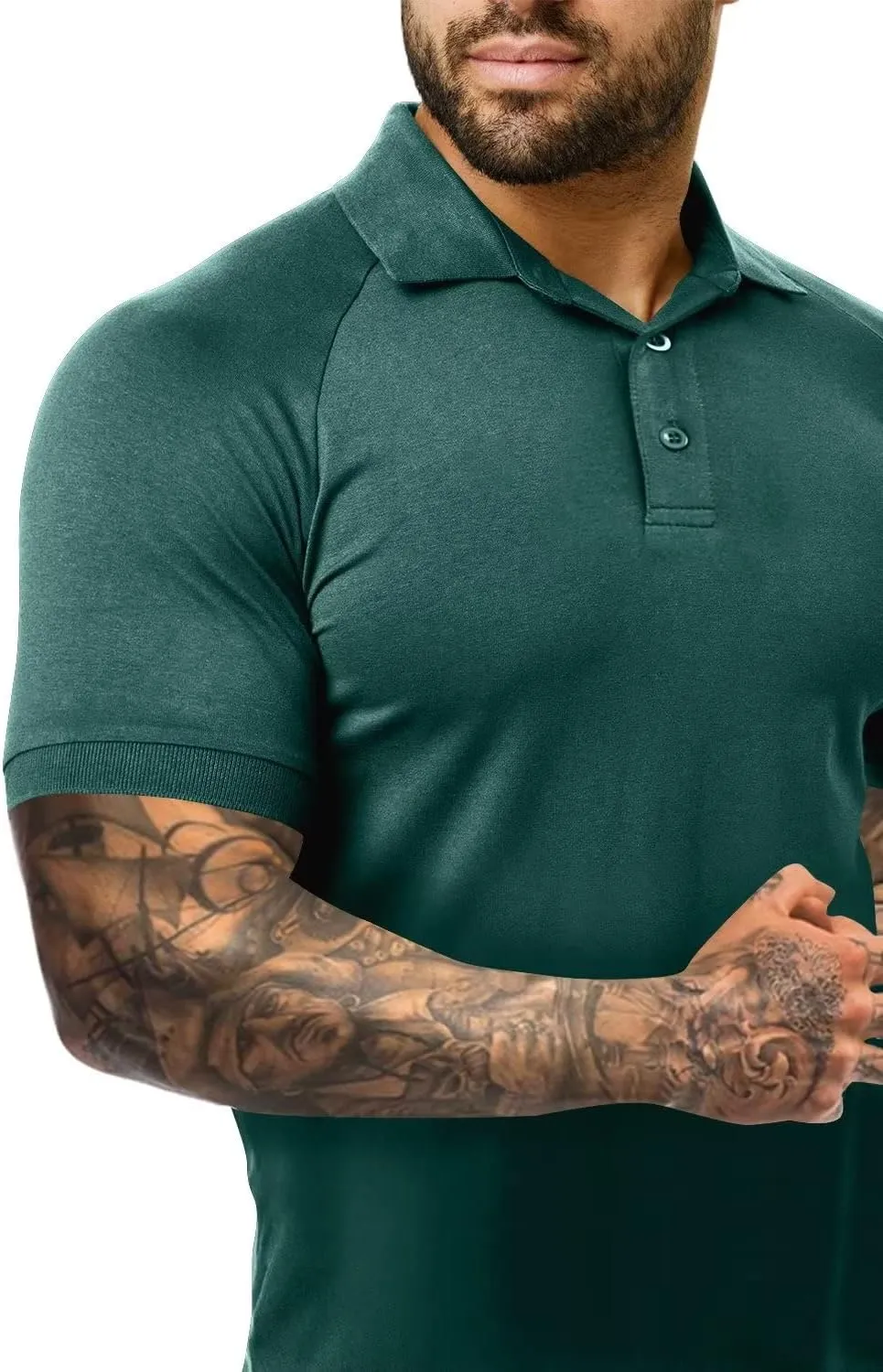 Men's Polo Shirts Short Sleeve Golf Shirts Casual Polo Muscle Athletic Fit Stretch Workout Collared Shirt