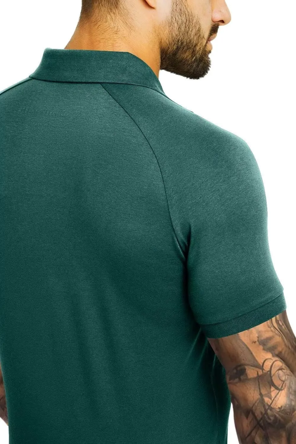 Men's Polo Shirts Short Sleeve Golf Shirts Casual Polo Muscle Athletic Fit Stretch Workout Collared Shirt