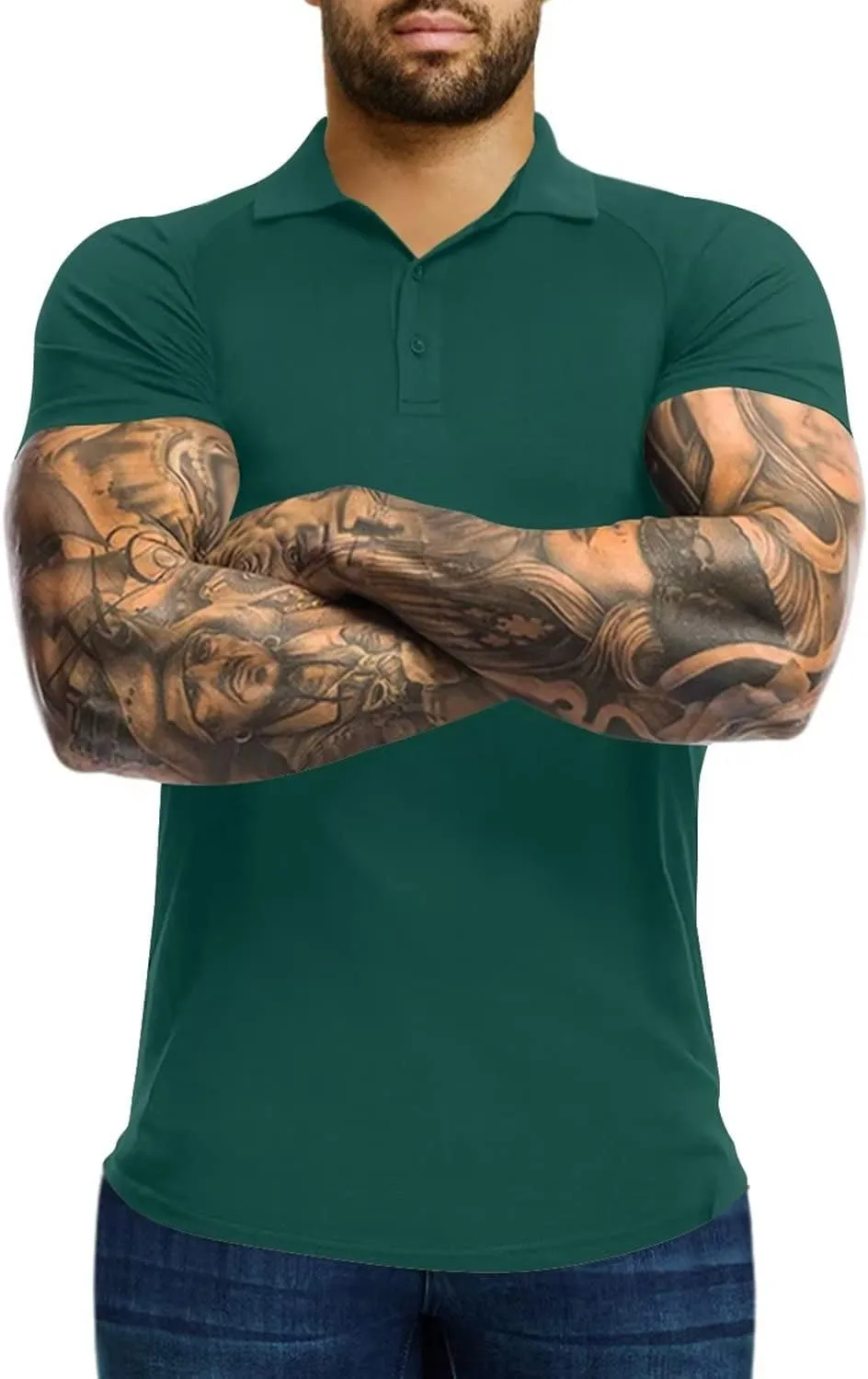 Men's Polo Shirts Short Sleeve Golf Shirts Casual Polo Muscle Athletic Fit Stretch Workout Collared Shirt