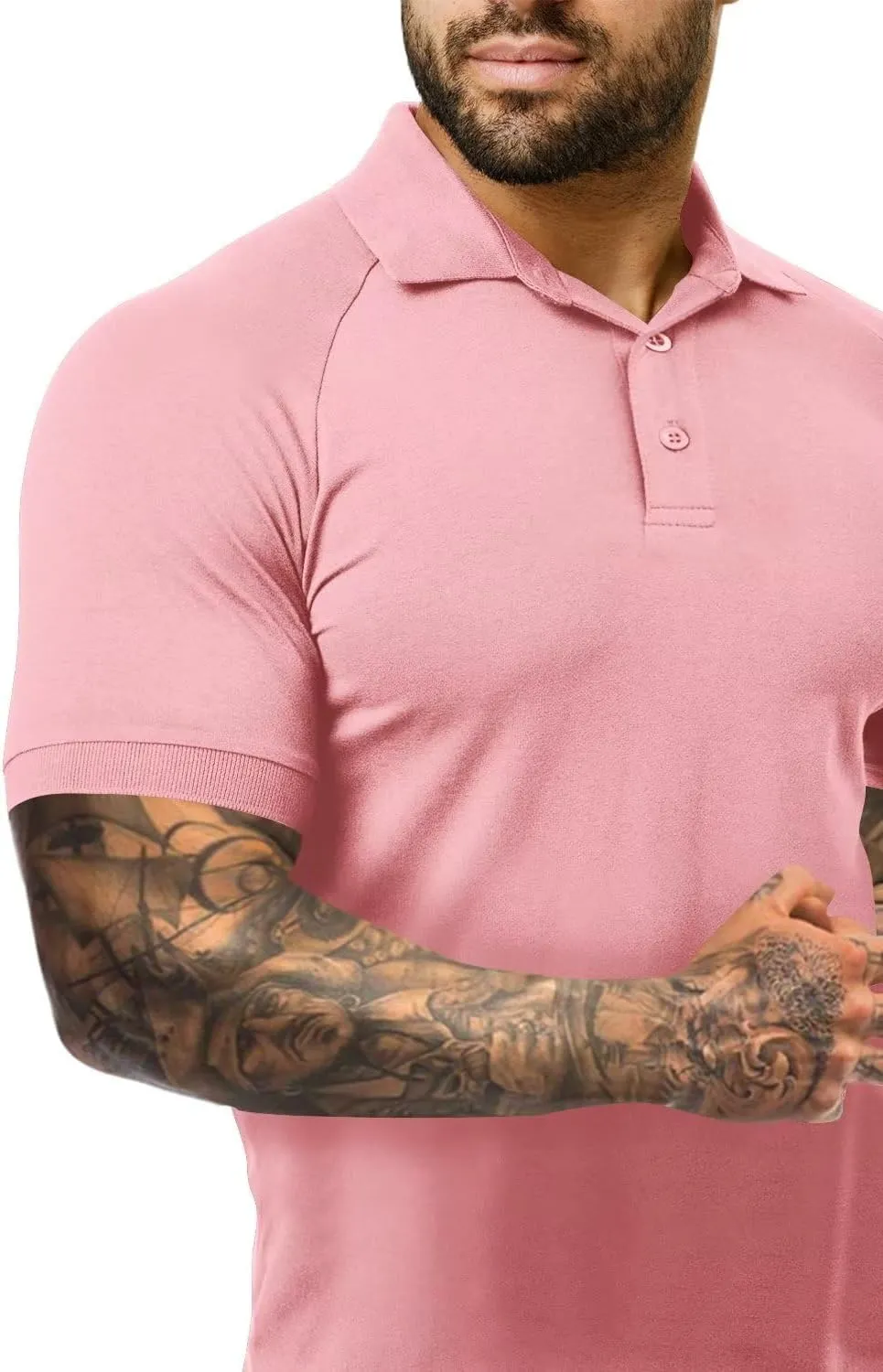 Men's Polo Shirts Short Sleeve Golf Shirts Casual Polo Muscle Athletic Fit Stretch Workout Collared Shirt