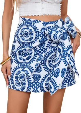 Milumia Women's Summer Boho Wrap Mini Skirt Allover Print High Waisted Knot Side Short Vacation Beach Skirt