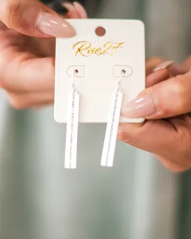 NEW! Rhinestone Studded Silver Bar Earrings