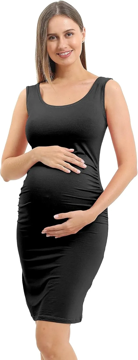 Rnxrbb S-2XL Women Summer Sleeveless Maternity Dress Pregnancy Tank Scoop Neck Mama Clothes Casual Bodycon Clothing