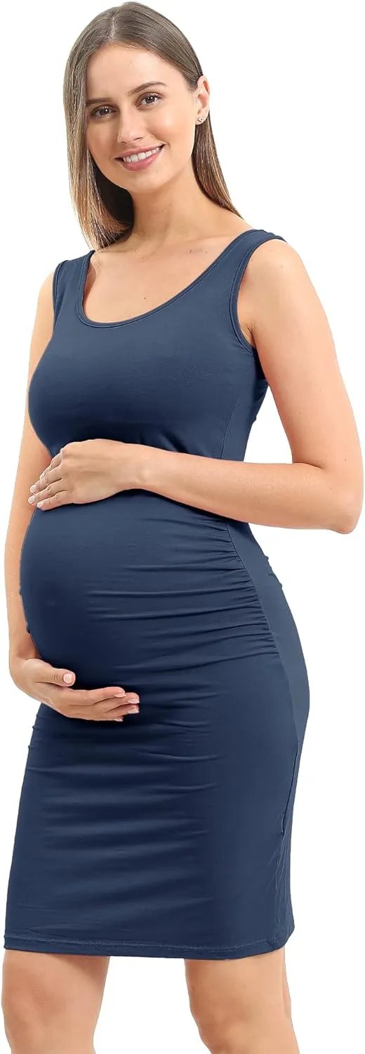 Rnxrbb S-2XL Women Summer Sleeveless Maternity Dress Pregnancy Tank Scoop Neck Mama Clothes Casual Bodycon Clothing