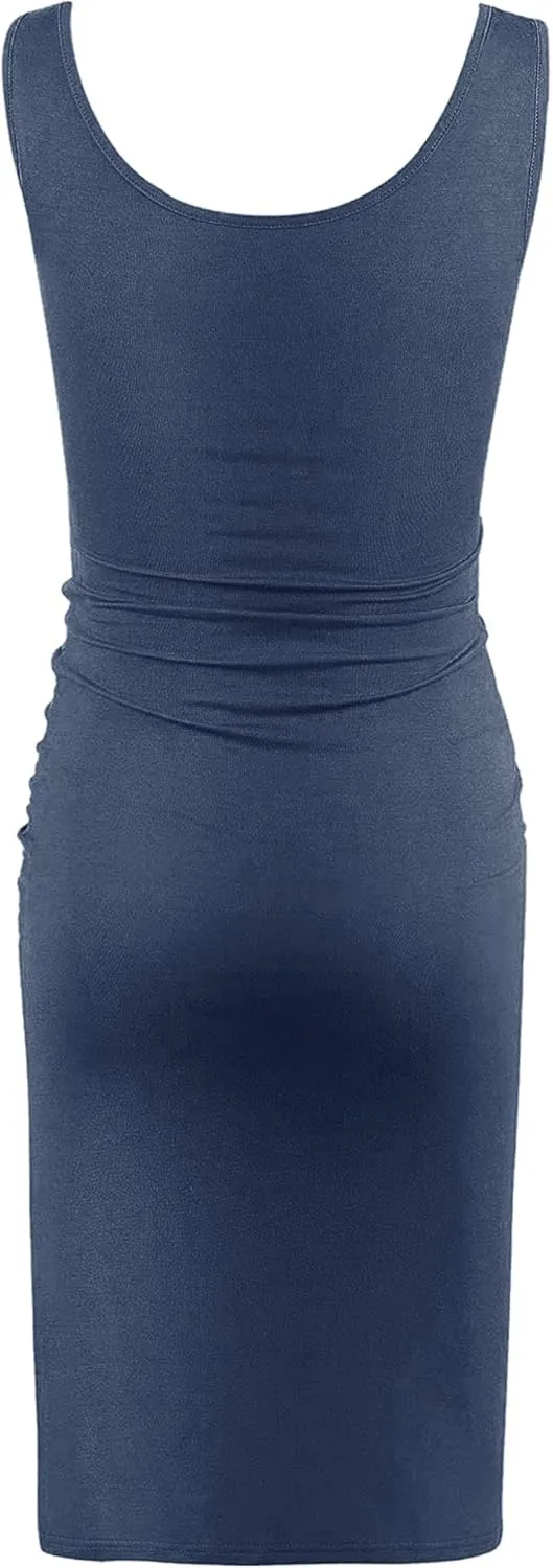Rnxrbb S-2XL Women Summer Sleeveless Maternity Dress Pregnancy Tank Scoop Neck Mama Clothes Casual Bodycon Clothing