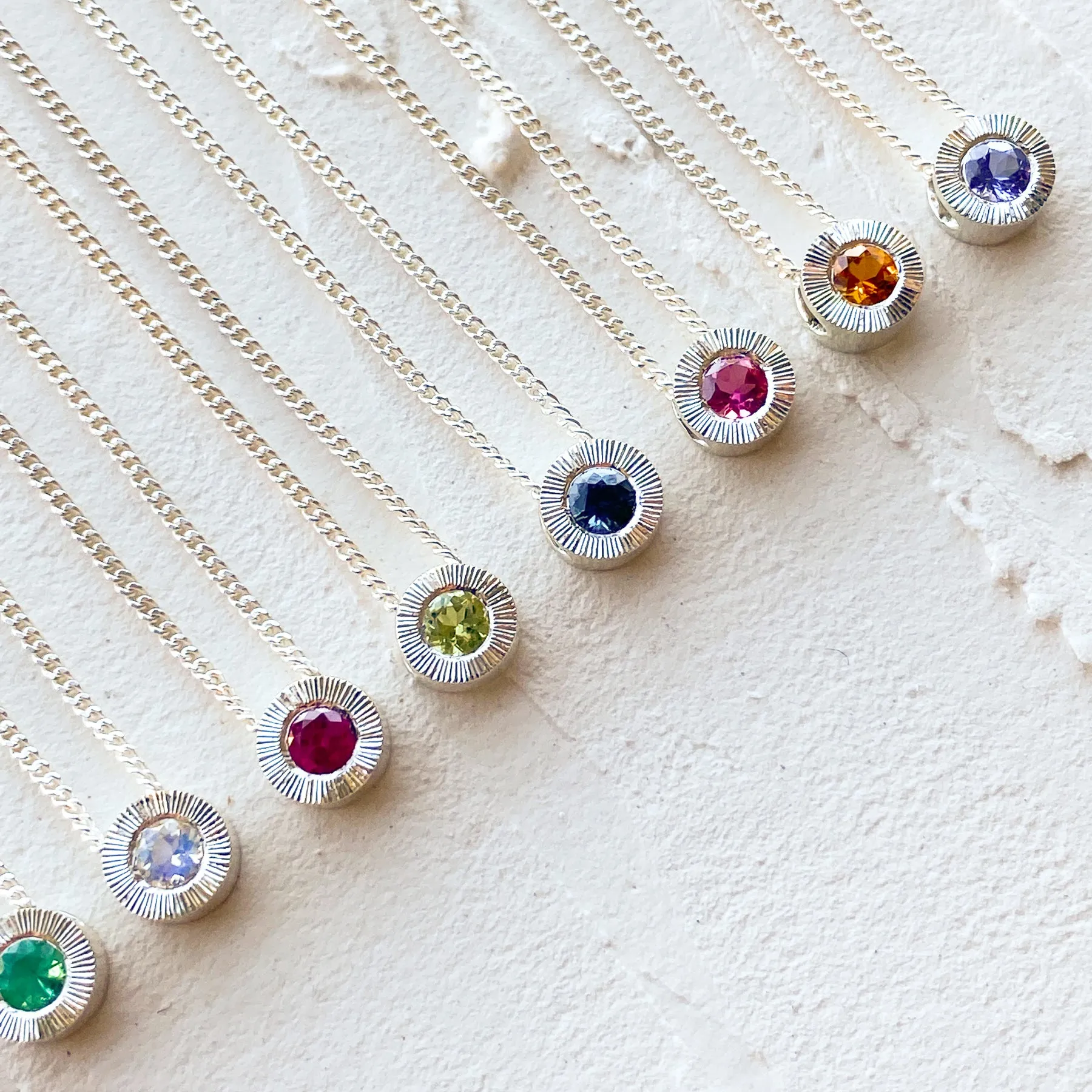 Small Aurora Birthstone Necklace in Sterling Silver
