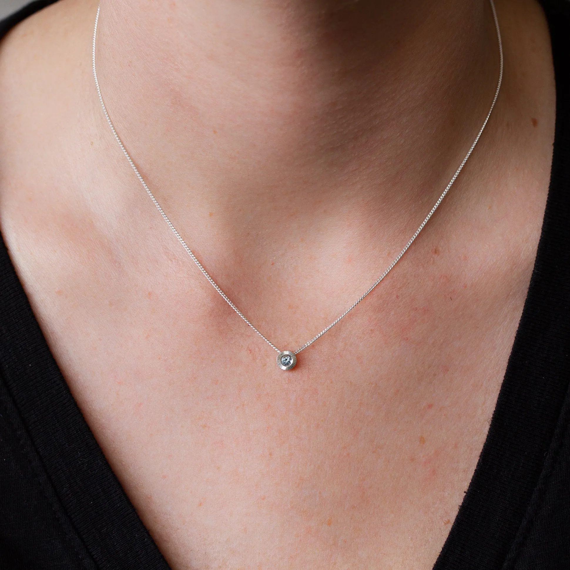 Small Aurora Birthstone Necklace - March - Aquamarine