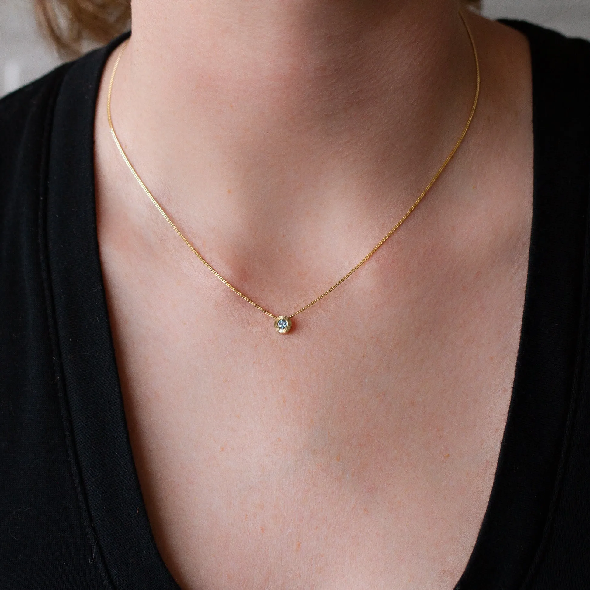 Small Aurora Birthstone Necklace - March - Aquamarine