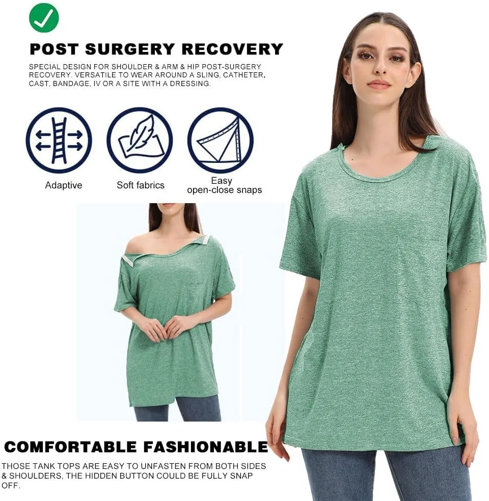 Unisex Post Shoulder Surgery Shirts for Men Rotator Cuff Chest Recovery Shirt Women Full Snap Access Dialysis Chemo Clothing