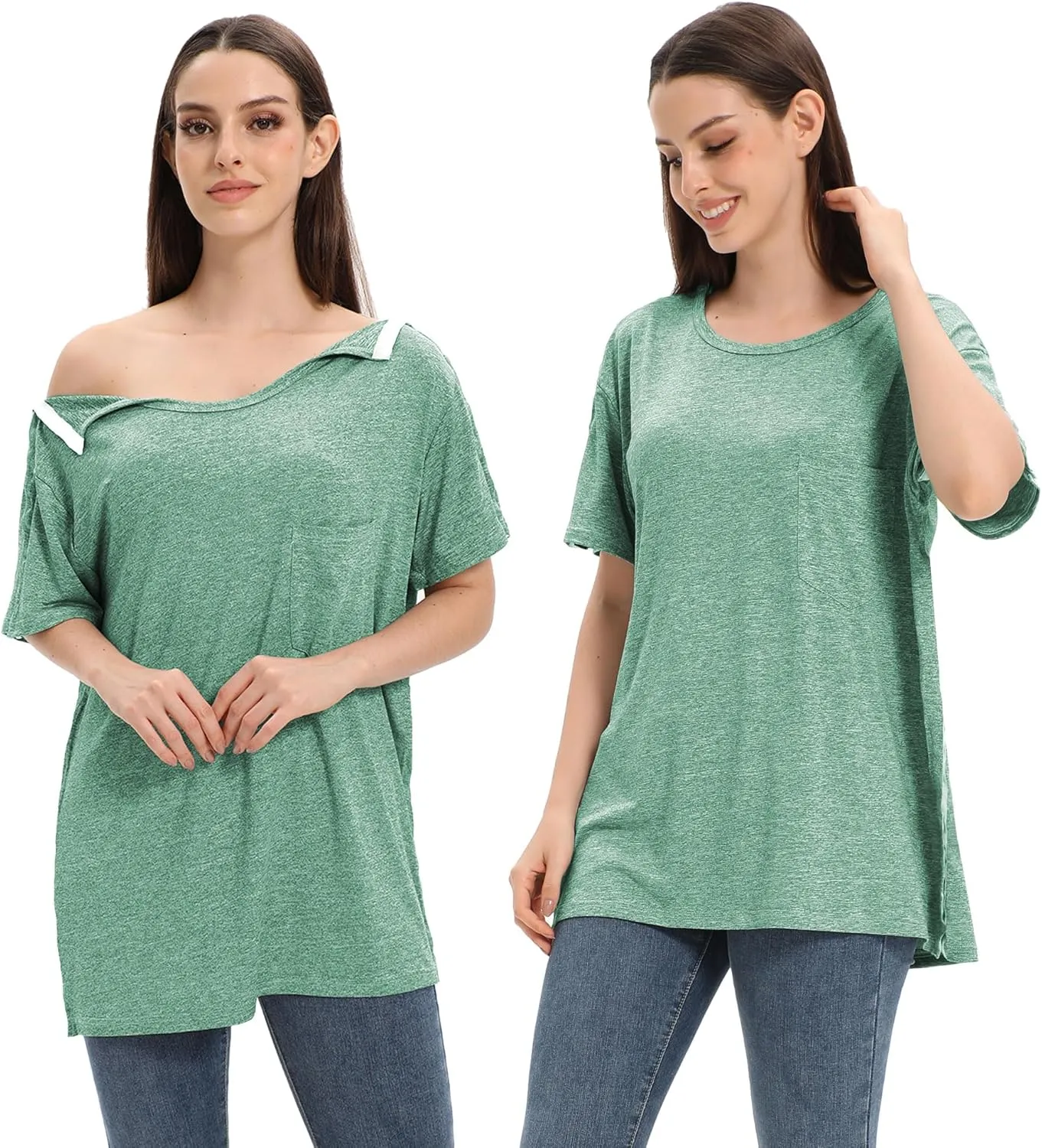 Unisex Post Shoulder Surgery Shirts for Men Rotator Cuff Chest Recovery Shirt Women Full Snap Access Dialysis Chemo Clothing