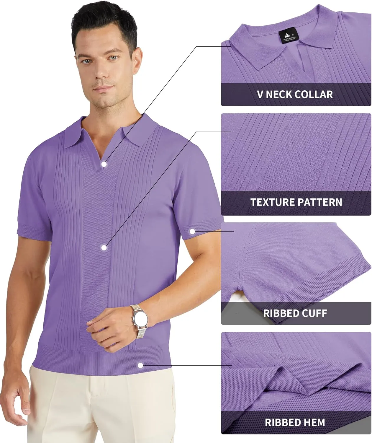 V VALANCH Mens Knit Polo Shirts Short Sleeve Vintage Sweater Polo Summer Casual Shirts Golf Pullover