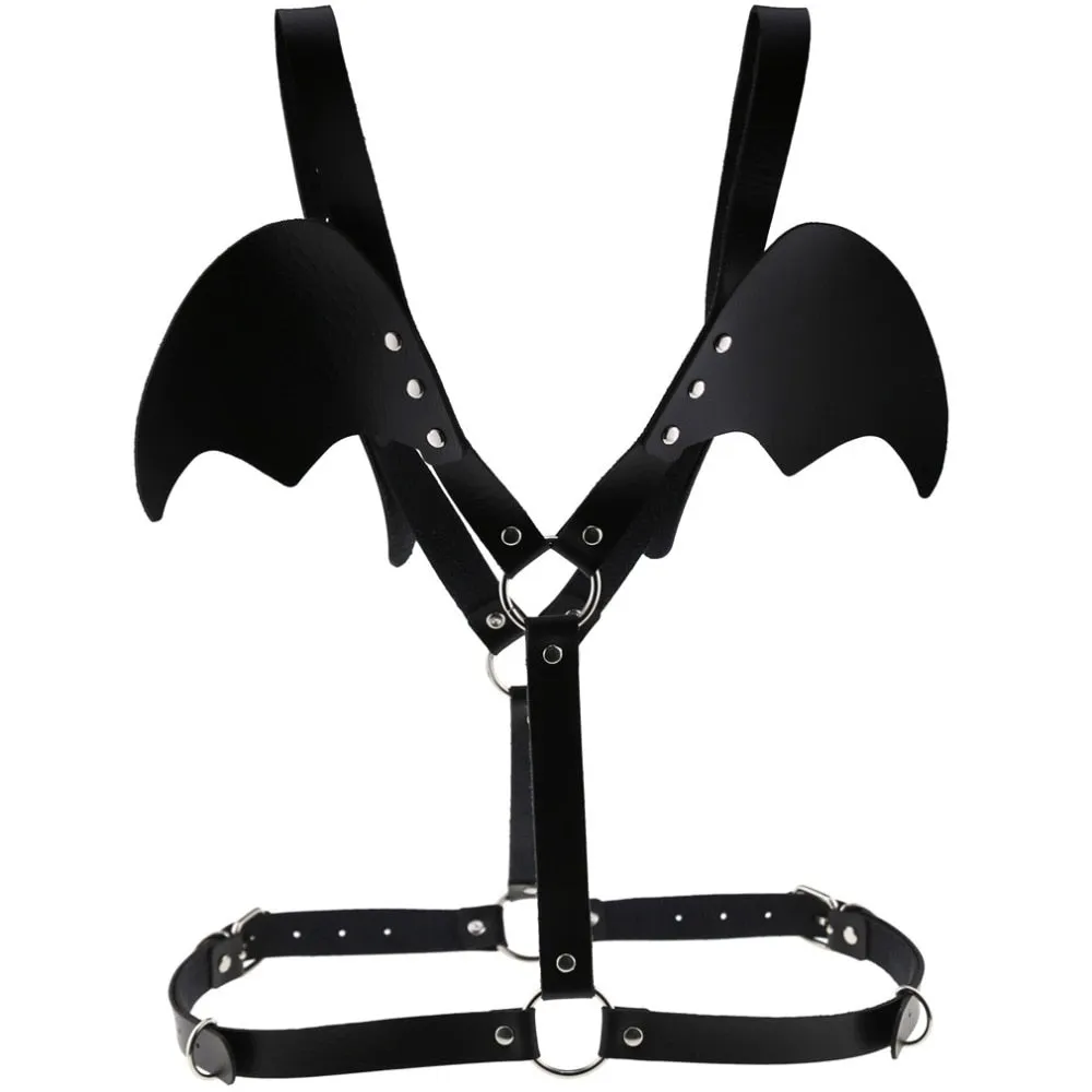'Wings of Death' Black bat/ demon wing faux leather harness