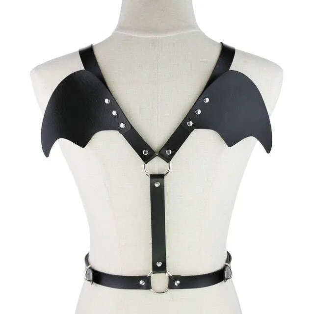 'Wings of Death' Black bat/ demon wing faux leather harness