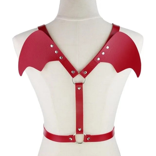 'Wings of Death' Black bat/ demon wing faux leather harness