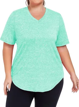 Women's Plus Size Workout Tops V Neck T Shirts Loose Fit Yoga Clothing Summer Sport Tee XL - 5XL
