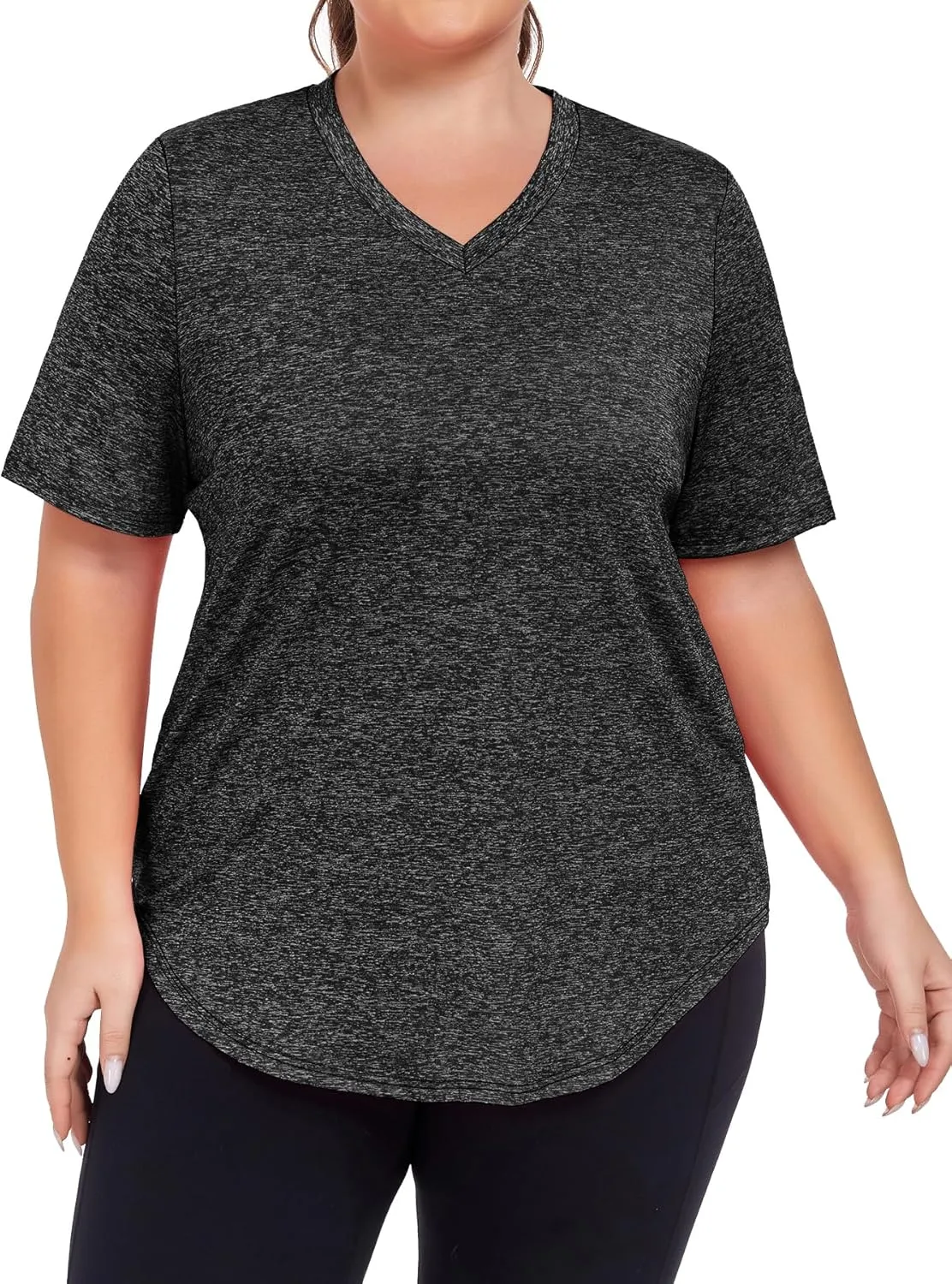 Women's Plus Size Workout Tops V Neck T Shirts Loose Fit Yoga Clothing Summer Sport Tee XL - 5XL