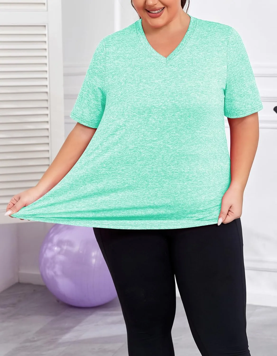 Women's Plus Size Workout Tops V Neck T Shirts Loose Fit Yoga Clothing Summer Sport Tee XL - 5XL