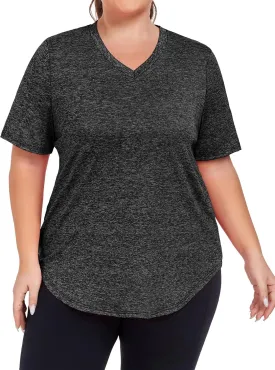 Women's Plus Size Workout Tops V Neck T Shirts Loose Fit Yoga Clothing Summer Sport Tee XL - 5XL