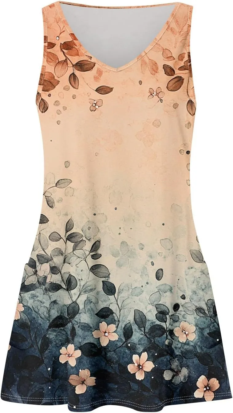 Womens Summer Dresses 2025 Vacation Dress with Pocket Printed V Neck Swimsuit Coverup Casual Sleeveless Sundress
