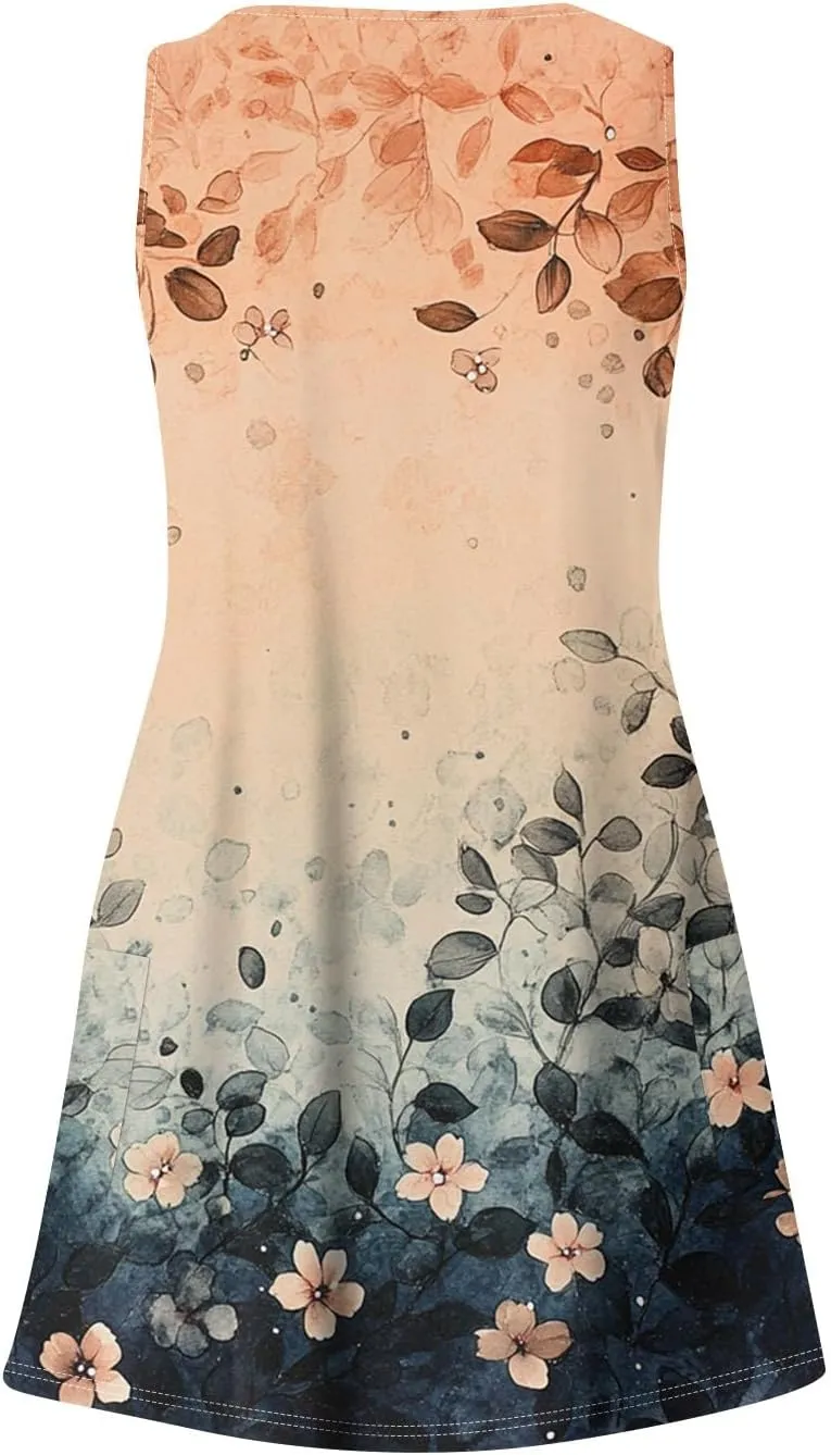 Womens Summer Dresses 2025 Vacation Dress with Pocket Printed V Neck Swimsuit Coverup Casual Sleeveless Sundress