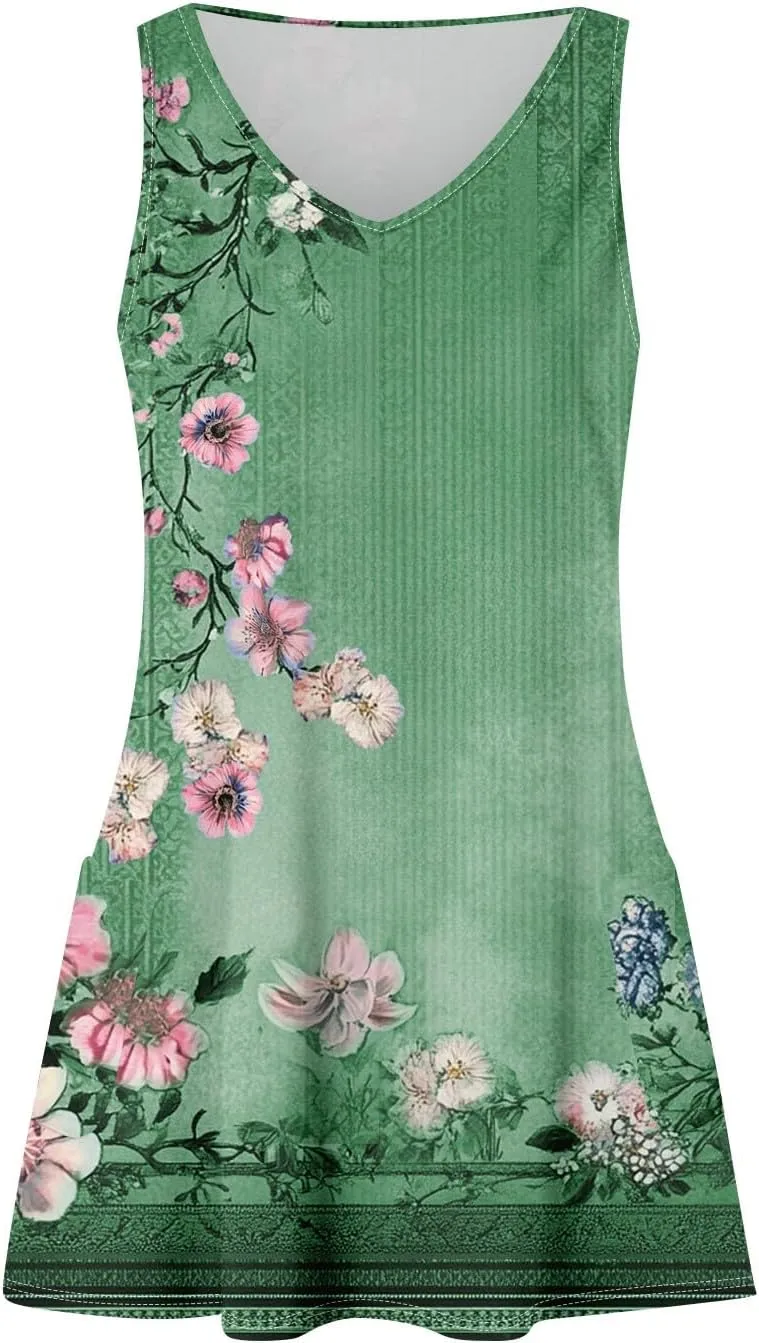 Womens Summer Dresses V Neck Vacation Dress with Pocket Casual Beach Swimsuit Coverup Printed 2025 Sundress