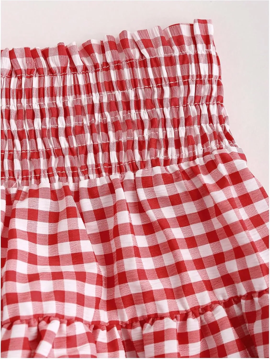 Women's Y2K Gingham Skirt Plaid Ruffle High Waist A-Line Cake Mini Skirts with Lace Hem