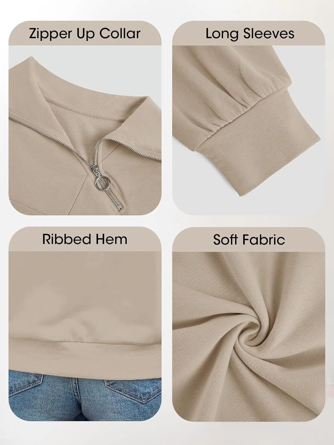 Womens Zipper Sweatshirt Turtleneck Long Sleeve Pullover Casual Loose Sweatshirts Top T Shirts