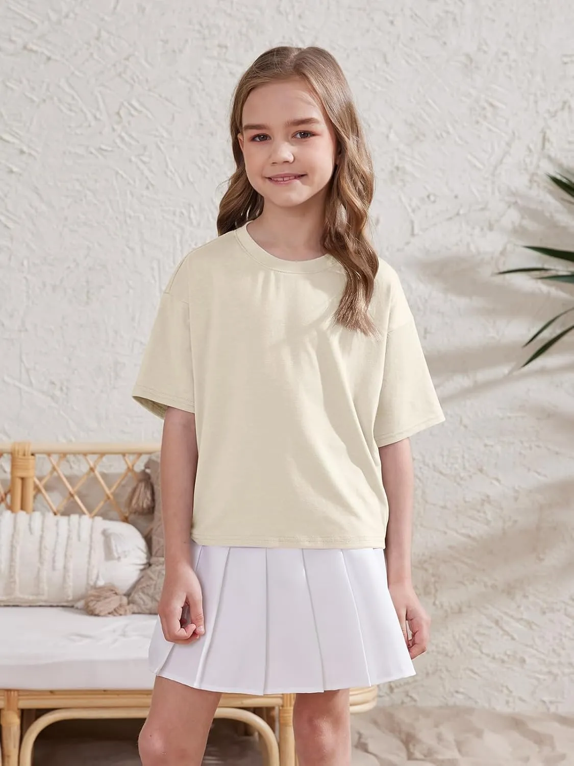 ZDC Girls Athletic Oversized Crop Tops Kids Drop Shoulder Short Sleeve T Shirts Workout Tees 5-14 Years