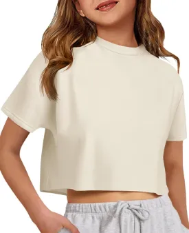 ZDC Girls Athletic Oversized Crop Tops Kids Drop Shoulder Short Sleeve T Shirts Workout Tees 5-14 Years